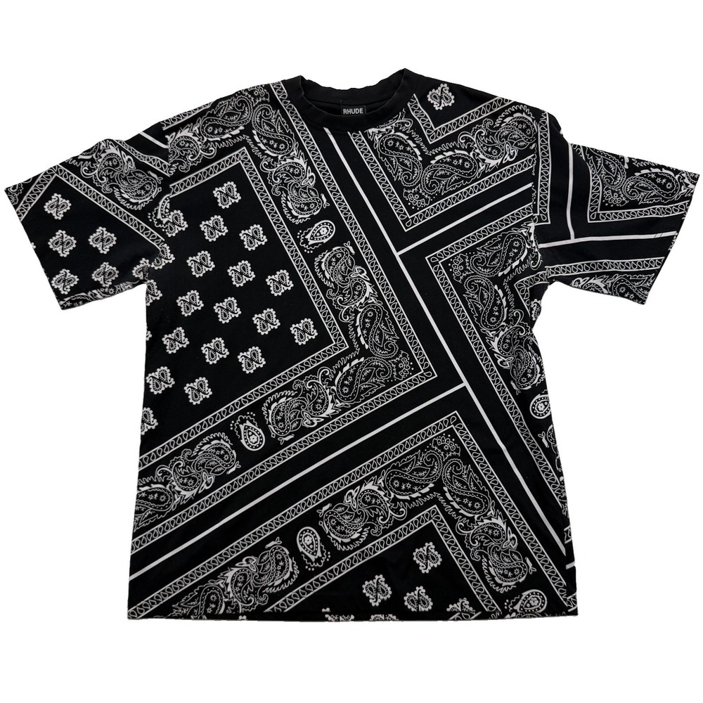 Rhude Black White Bandanna Paisley Tee T Shirt Men's XXL Short Sleeve Crew Neck